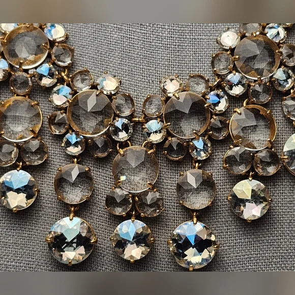 [J. CREW] Gold Crystal Drop Bib Statement Necklace - Picture 3 of 16